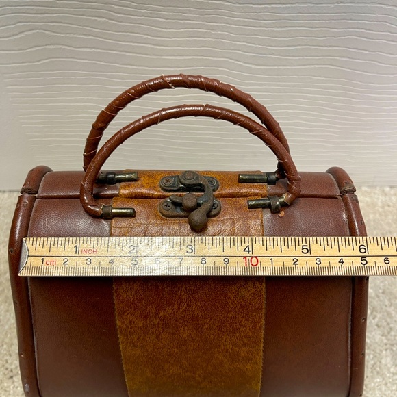 Vintage 60’s 70’s wood leather mini purse handbag possibly doctors bag brown - Picture 5 of 13